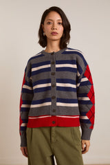 Damson Madder didi merino wool double cardigan - navy argyle & stripe