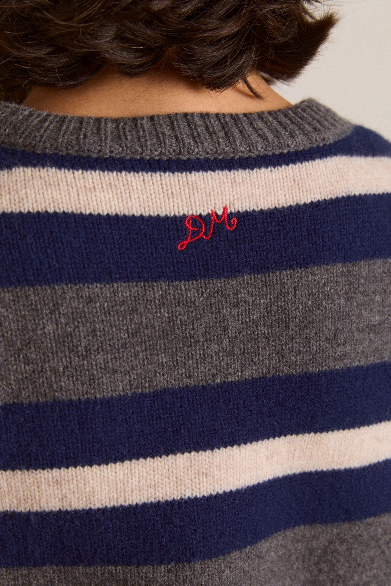 Damson Madder didi merino wool double cardigan - navy argyle & stripe