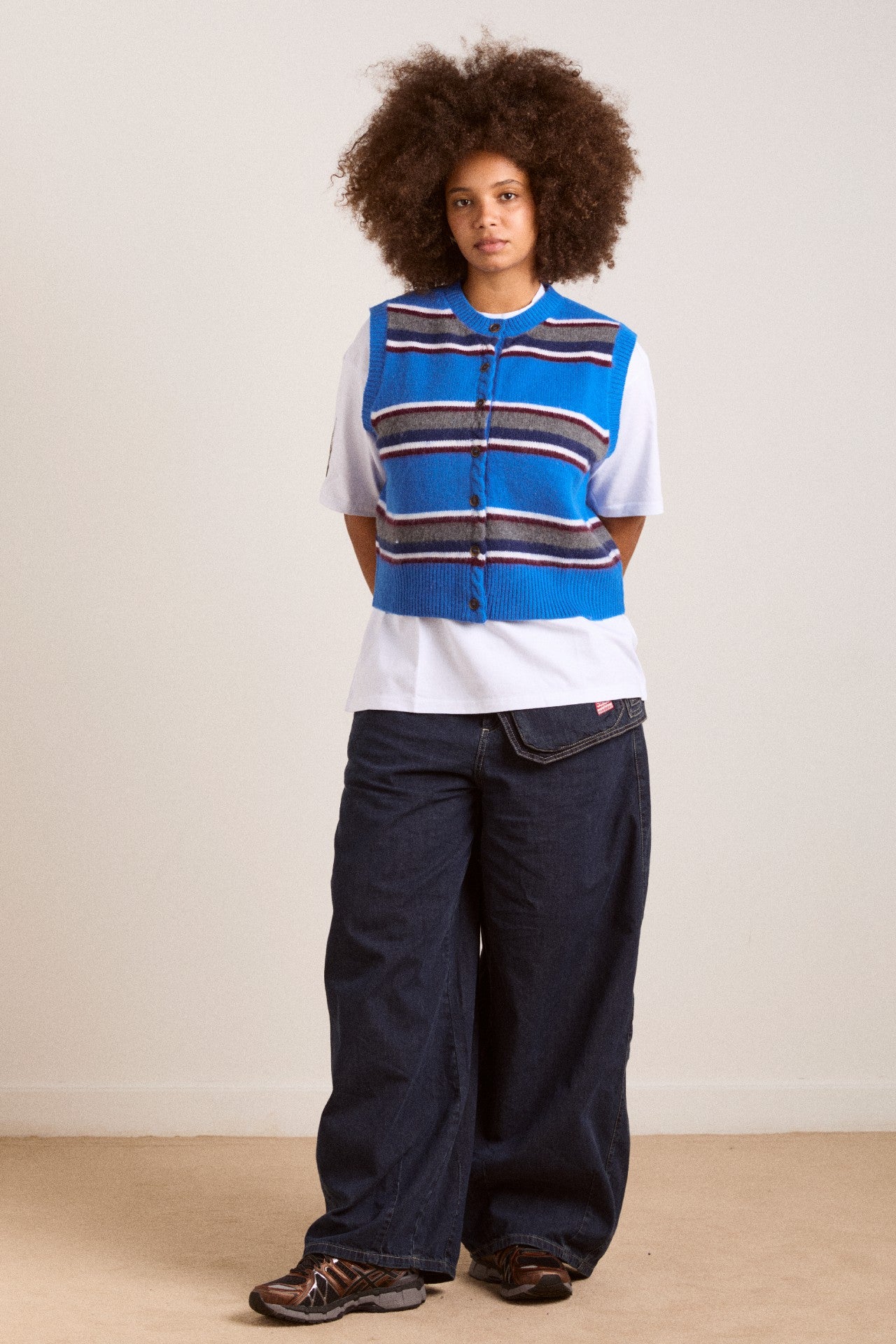 Damson Madder sofie merino wool vest - blue stripe