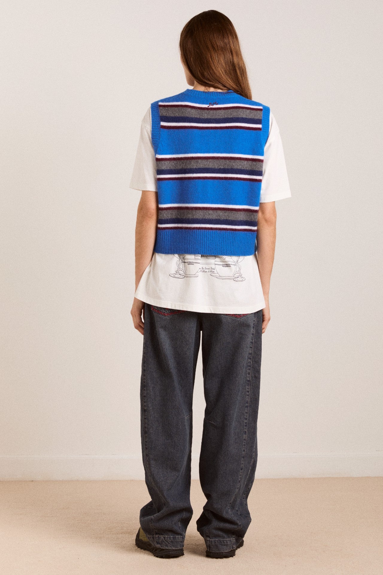 Damson Madder sofie merino wool vest - blue stripe