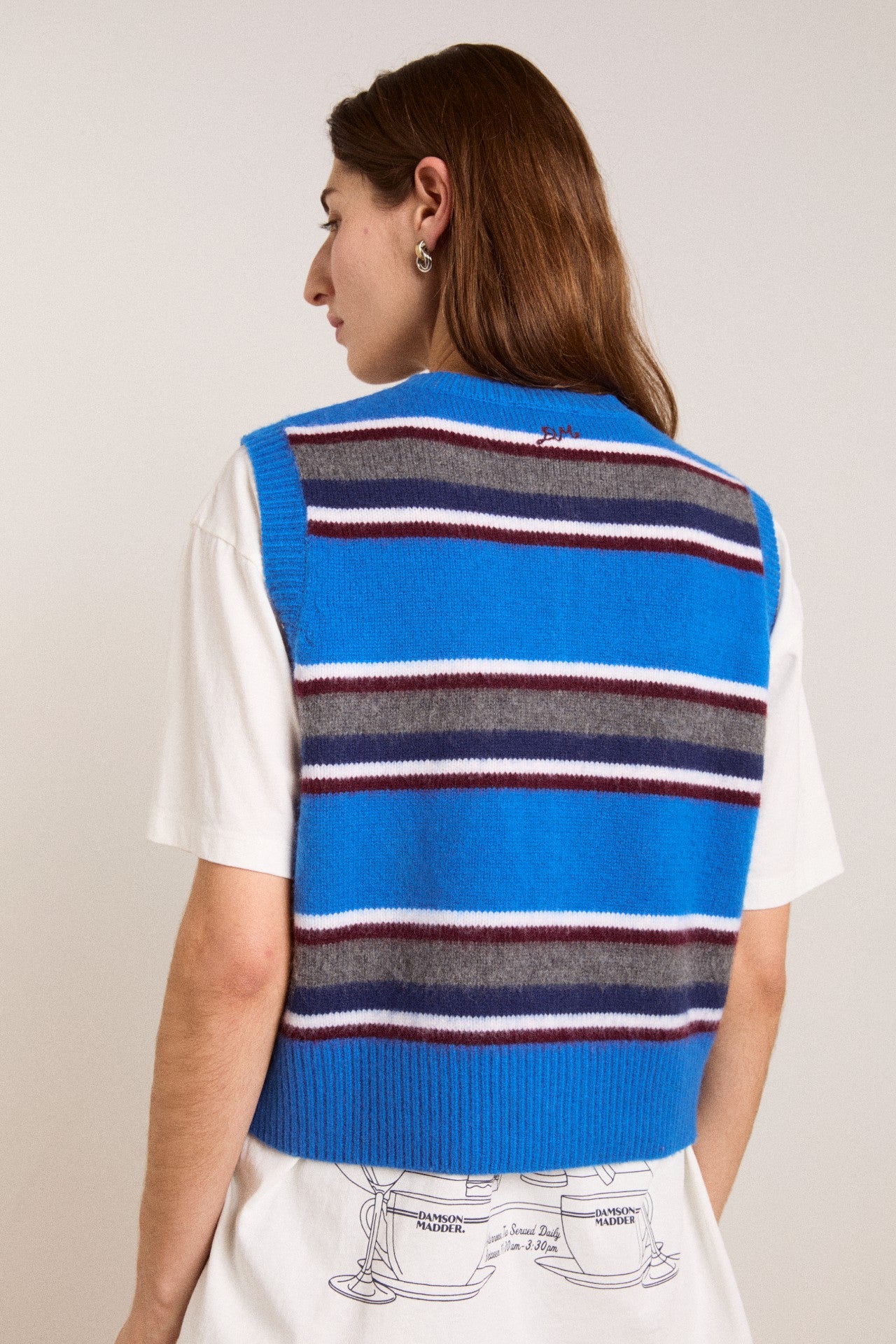 Damson Madder sofie merino wool vest - blue stripe