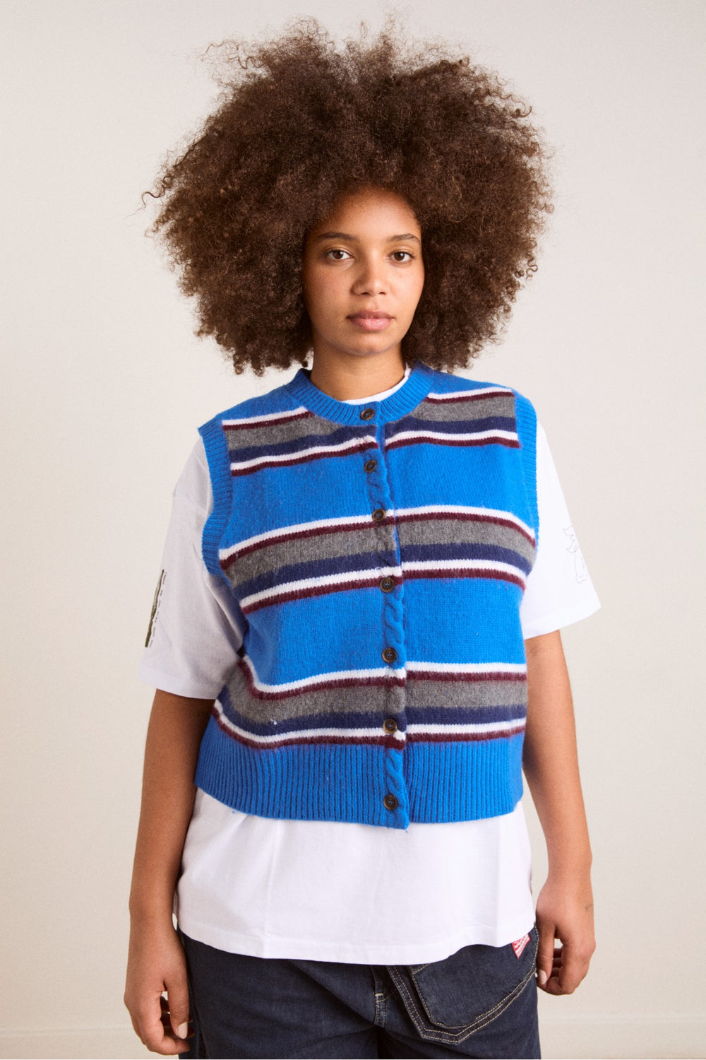 Damson Madder sofie merino wool vest - blue stripe