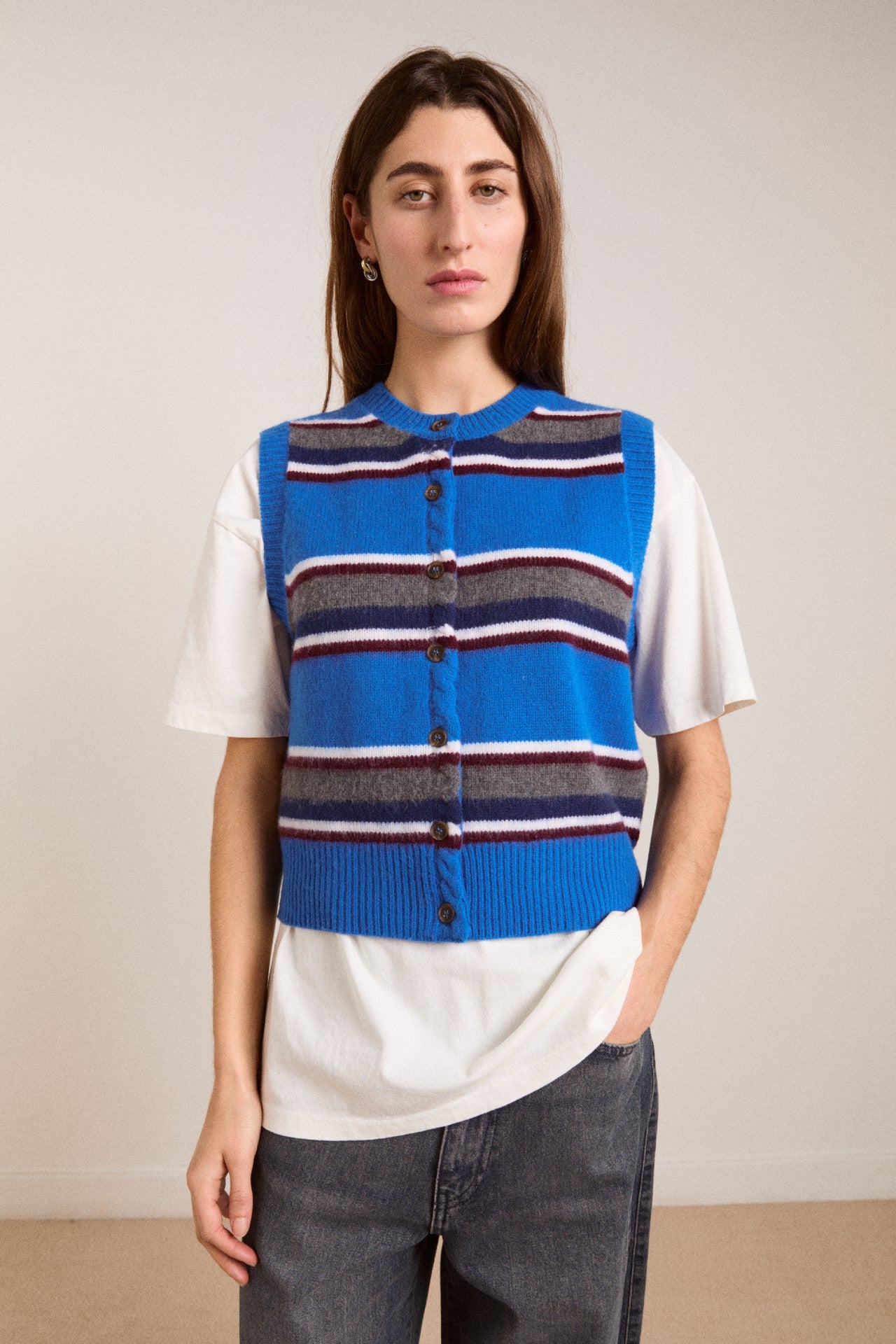Damson Madder sofie merino wool vest - blue stripe