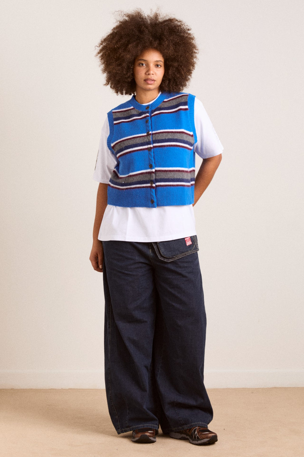 Damson Madder sofie merino wool vest - blue stripe