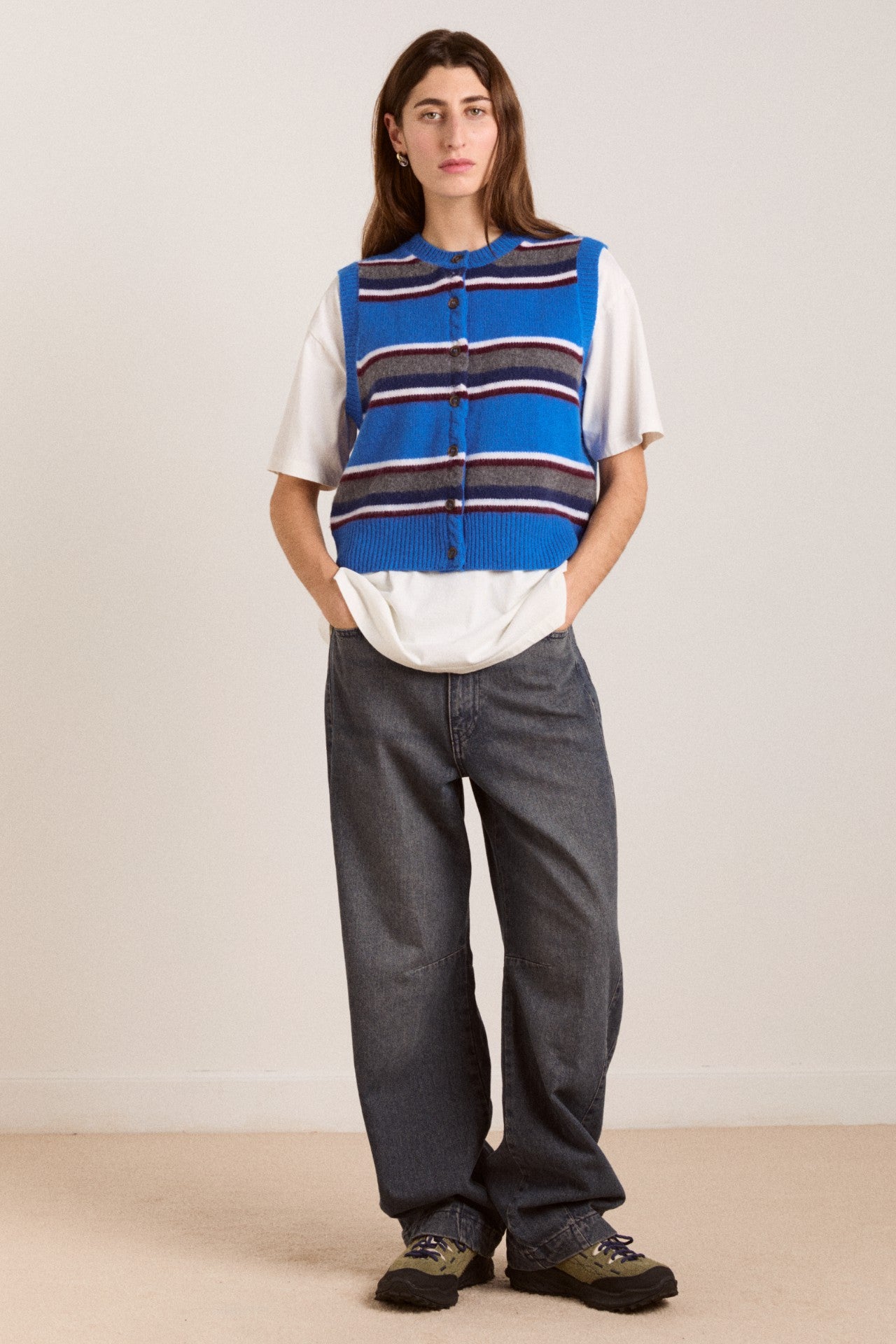 Damson Madder sofie merino wool vest - blue stripe