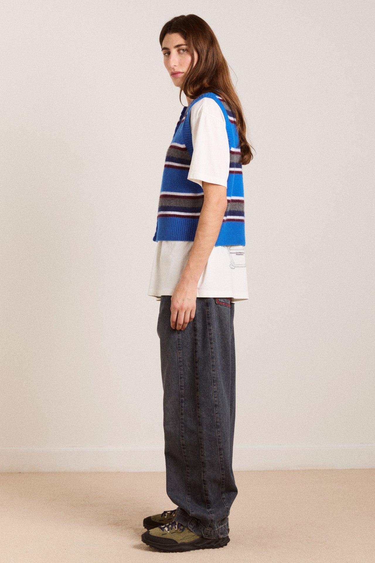 Damson Madder sofie merino wool vest - blue stripe