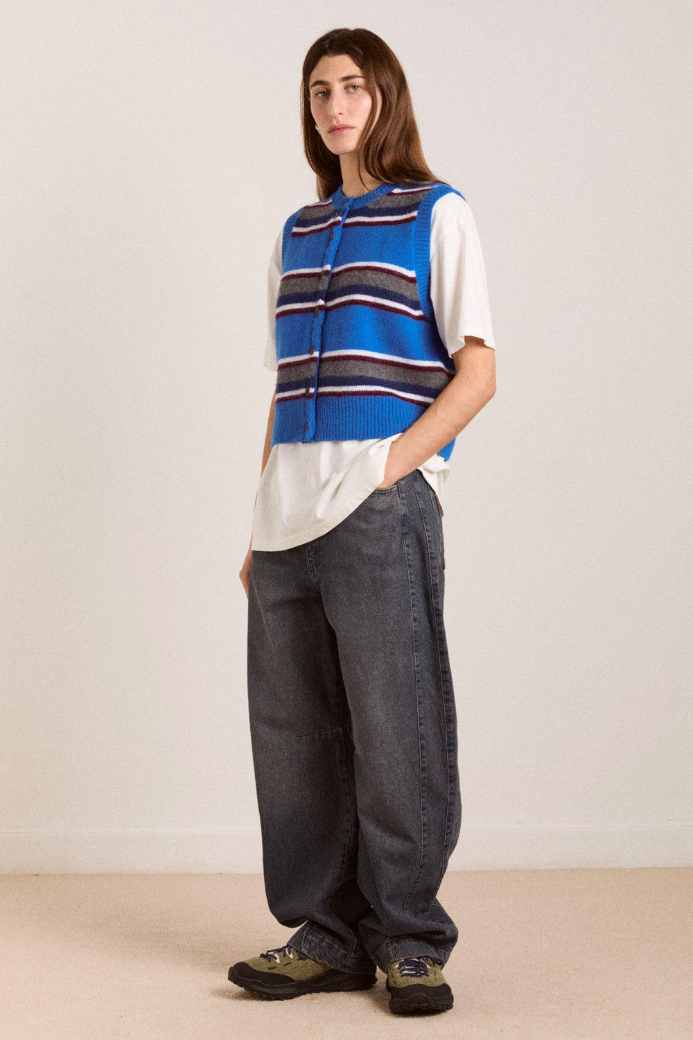 Damson Madder sofie merino wool vest - blue stripe