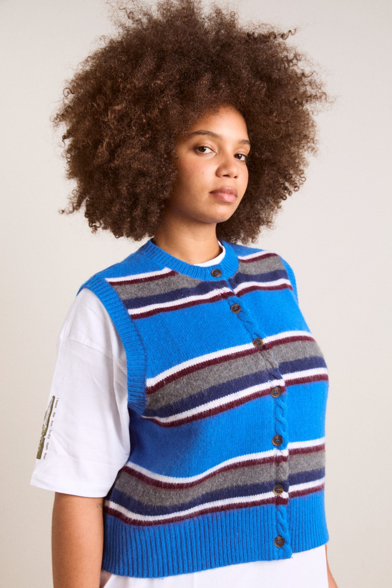 Damson Madder sofie merino wool vest - blue stripe