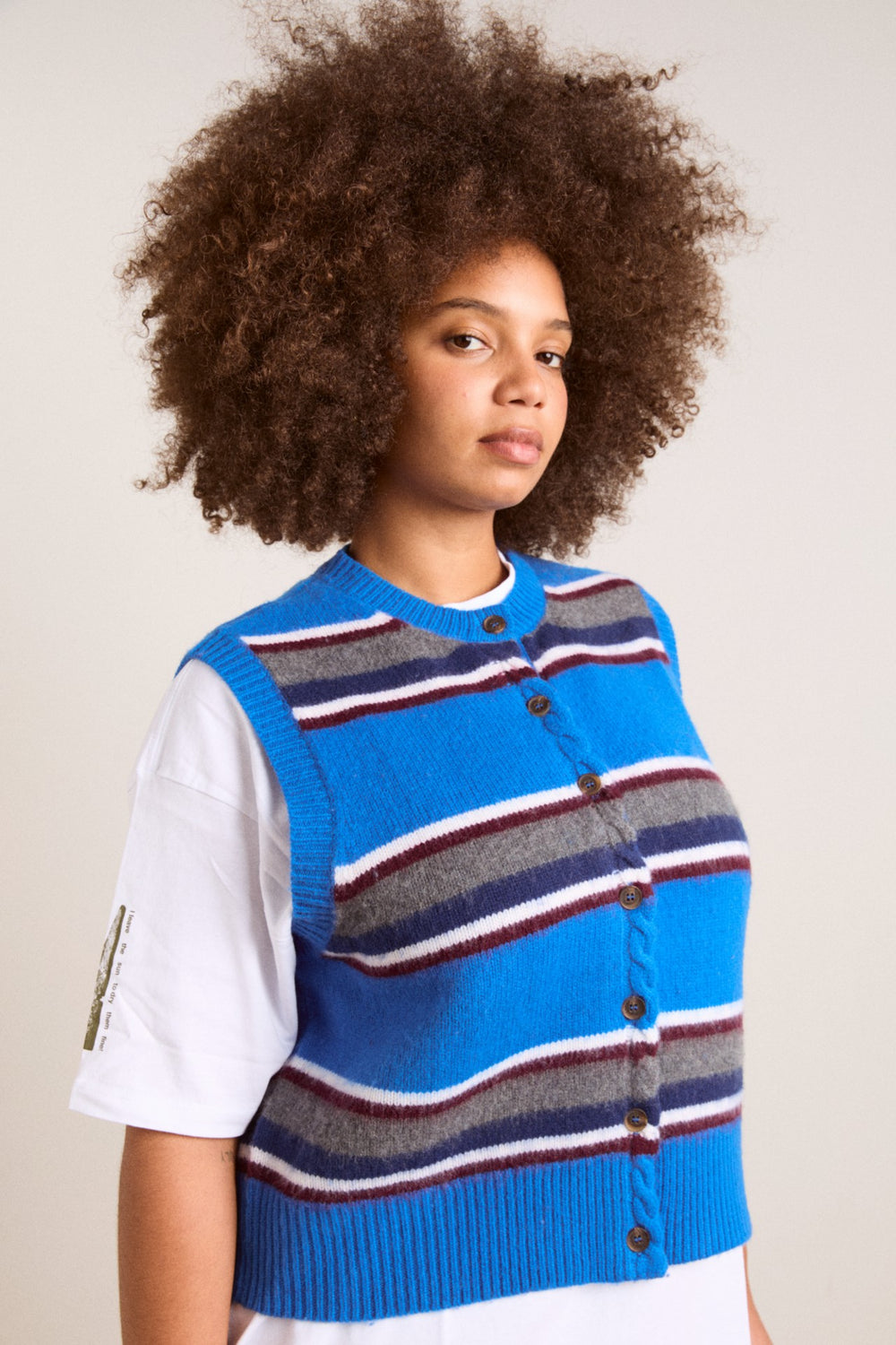 Damson Madder sofie merino wool vest - blue stripe