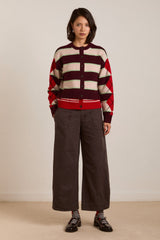 Damson Madder didi merino wool double cardigan - burg argyle & stripe