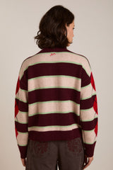 Damson Madder didi merino wool double cardigan - burg argyle & stripe
