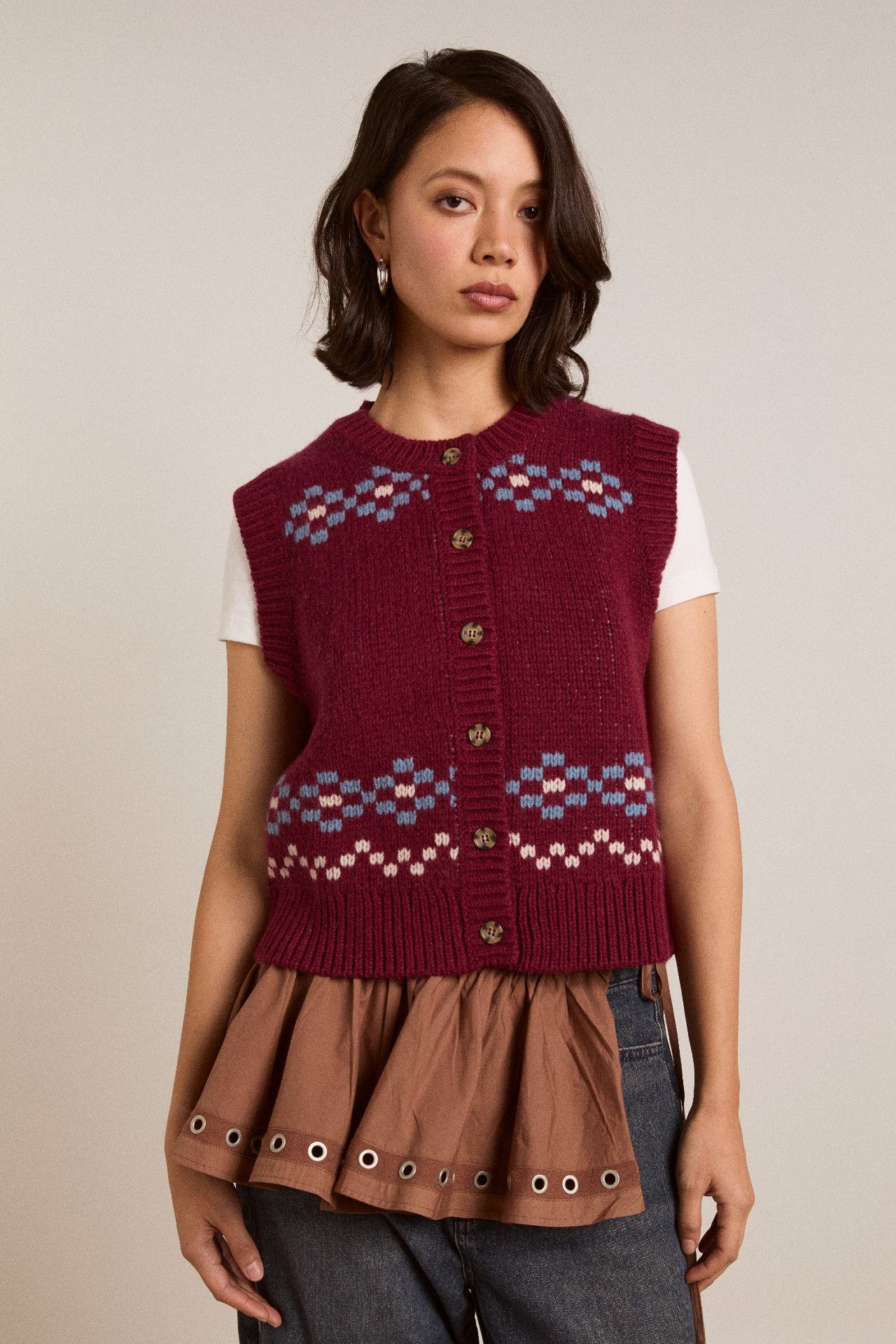 Damson Madder sofie wool vest - novelty intarsia