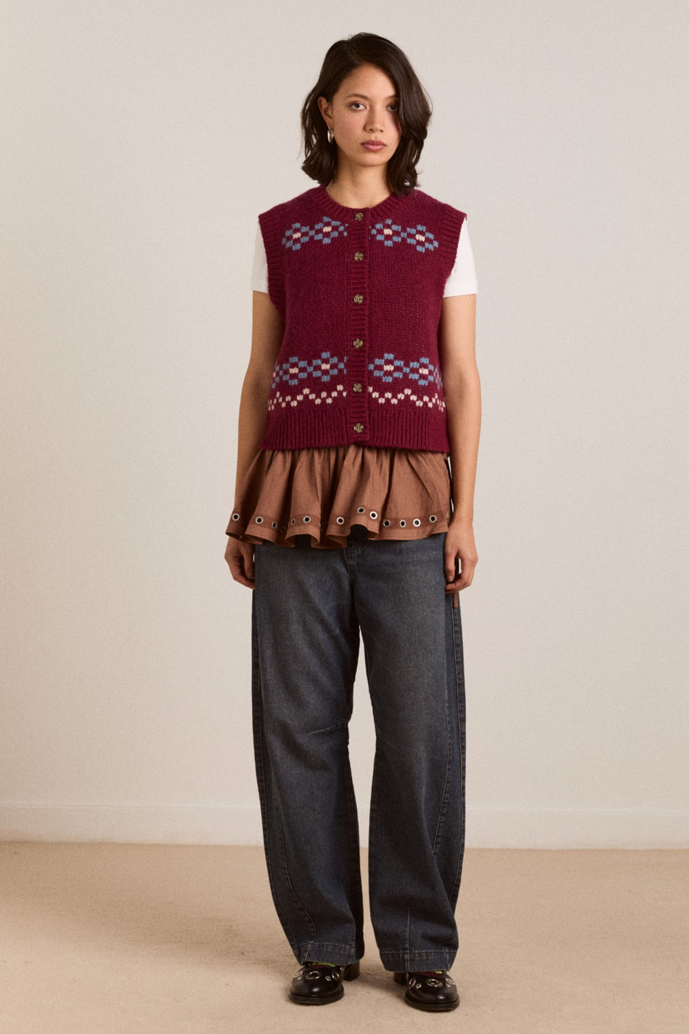 Damson Madder sofie wool vest - novelty intarsia