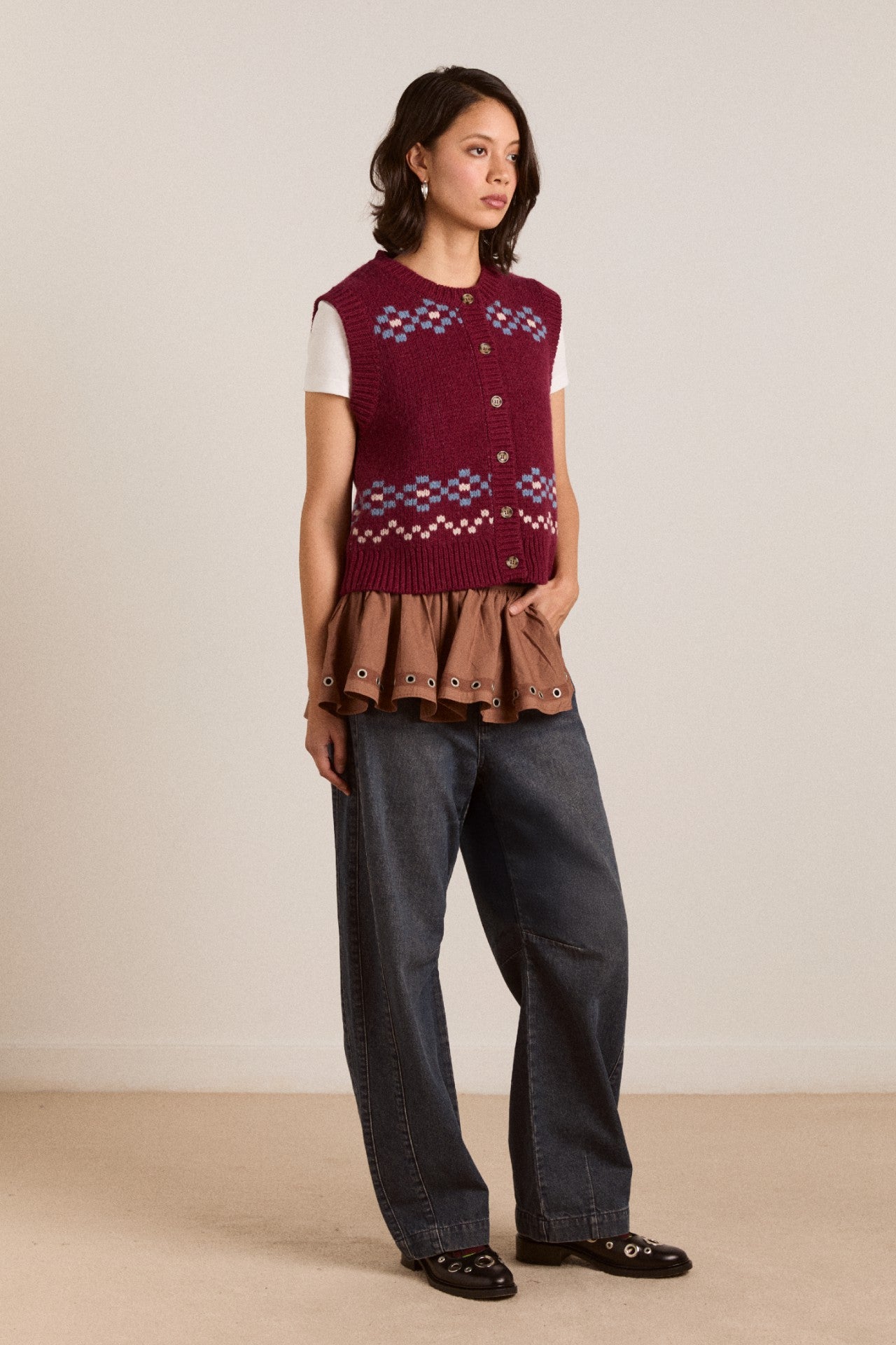 Damson Madder sofie wool vest - novelty intarsia