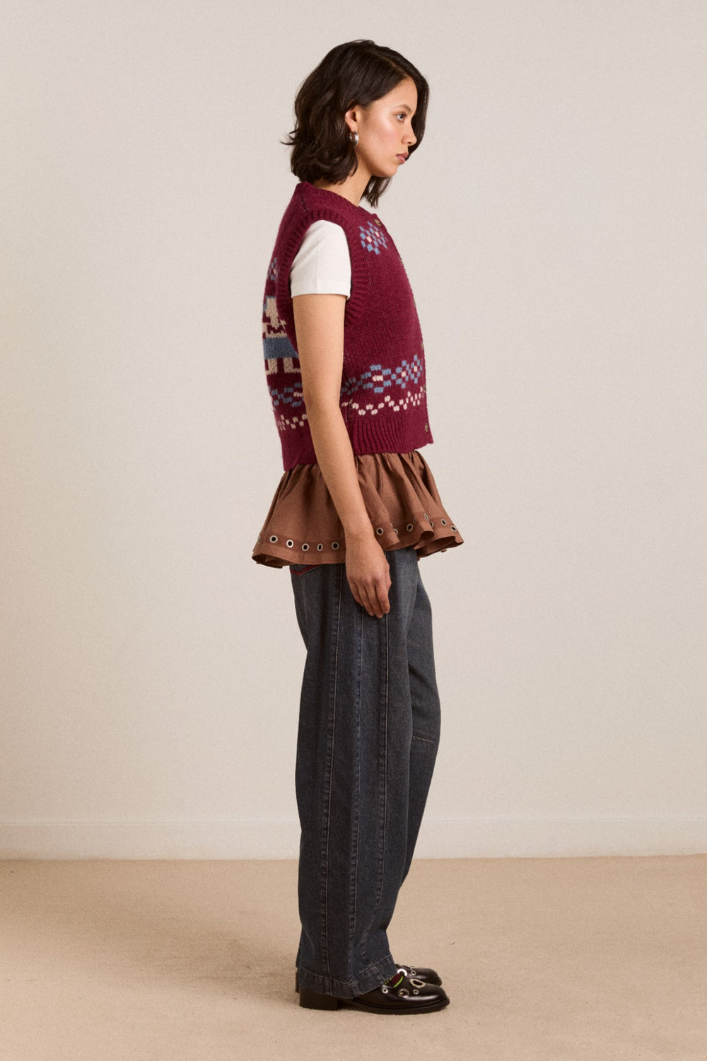 Damson Madder sofie wool vest - novelty intarsia
