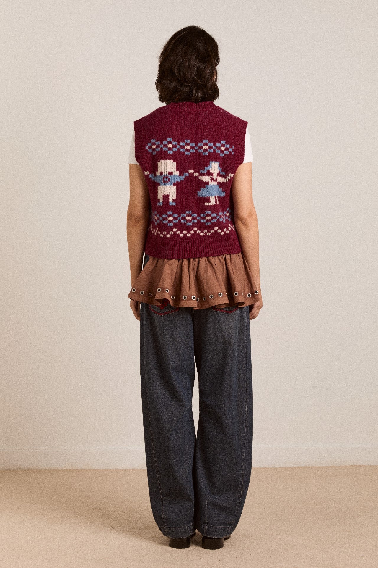 Damson Madder sofie wool vest - novelty intarsia