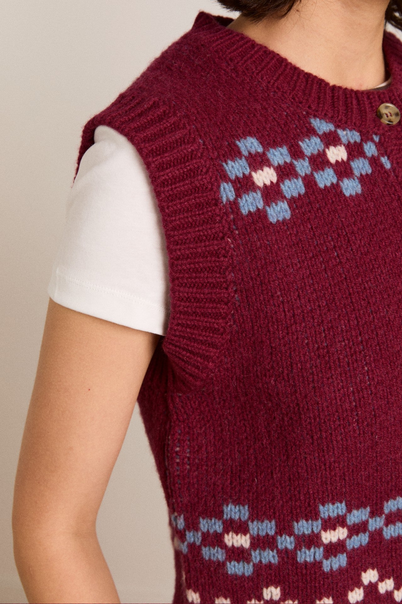 Damson Madder sofie wool vest - novelty intarsia
