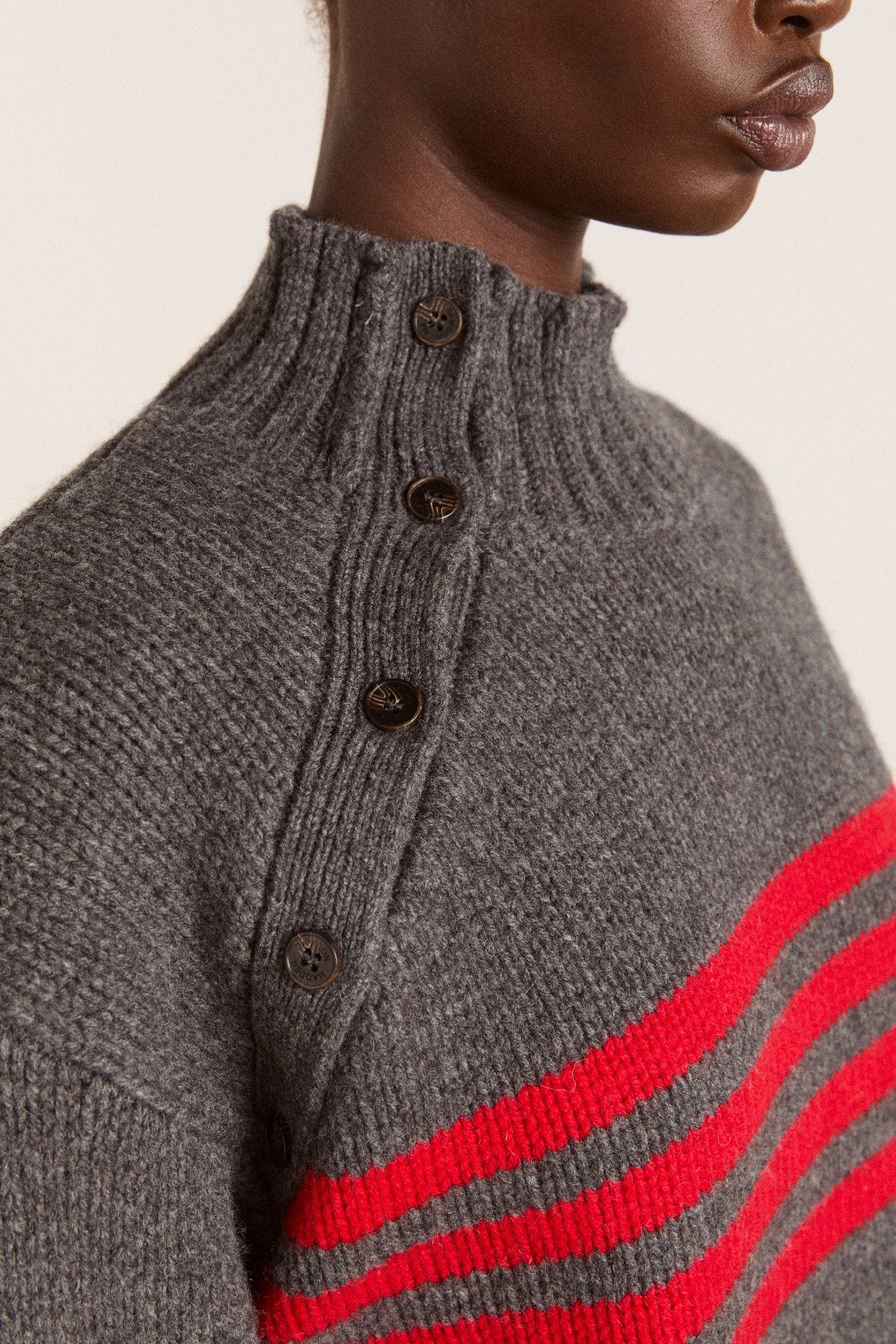 Damson Madder tallulah high neck lambswool jumper - charcoal/red