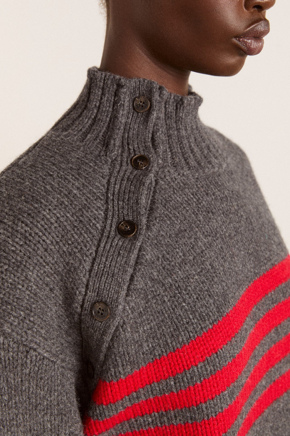 Damson Madder tallulah high neck lambswool jumper - charcoal/red
