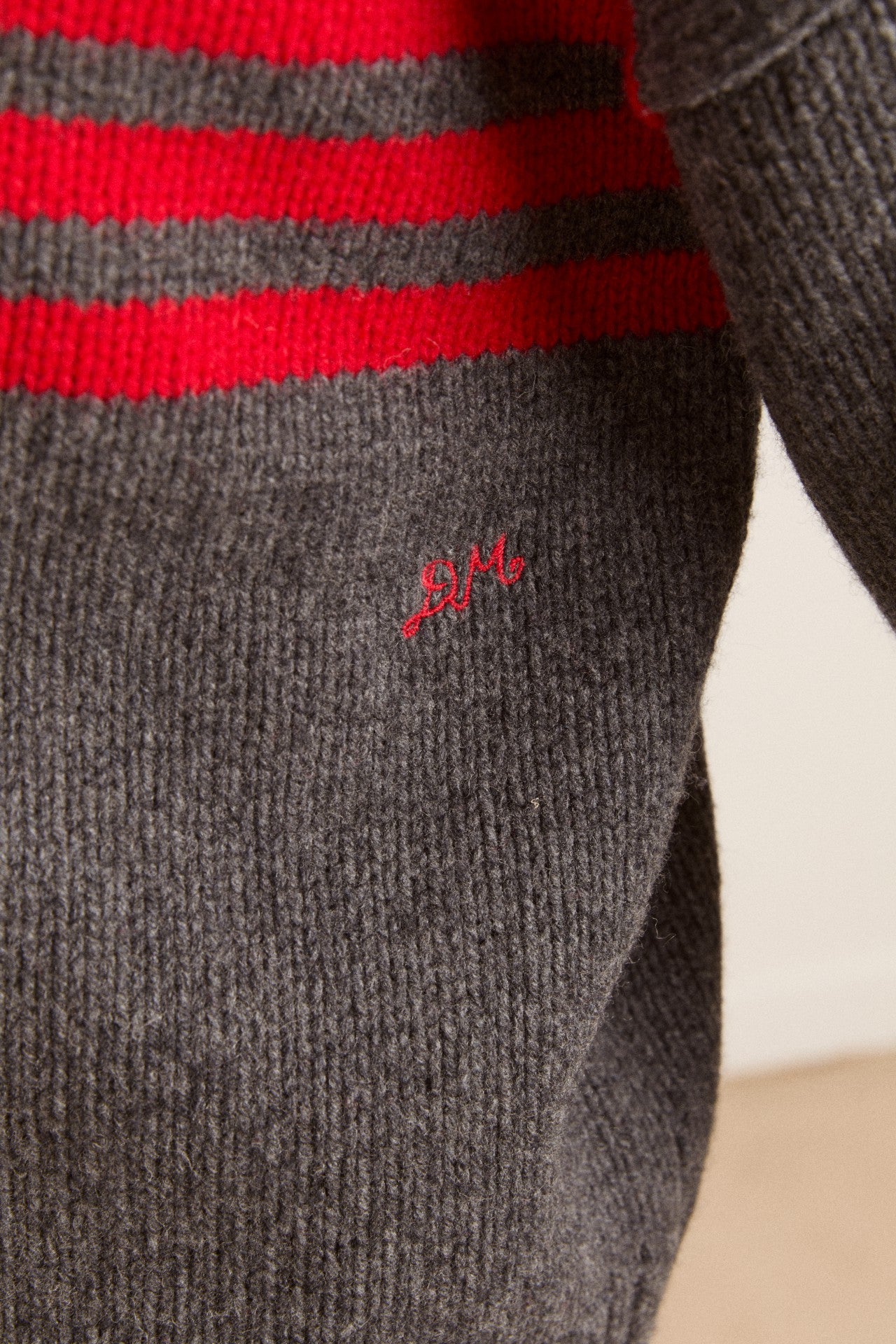 Damson Madder tallulah high neck lambswool jumper - charcoal/red