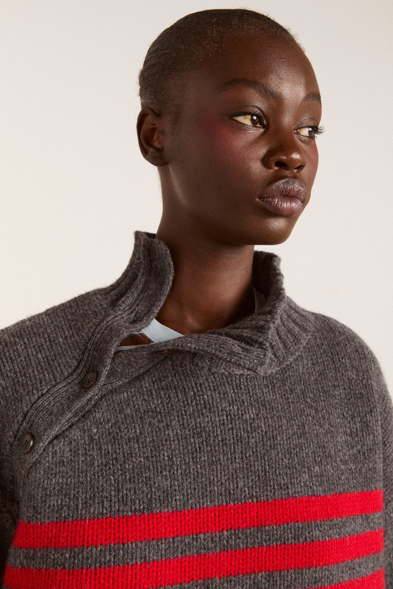 Damson Madder tallulah high neck lambswool jumper - charcoal/red