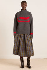 Damson Madder tallulah high neck lambswool jumper - charcoal/red