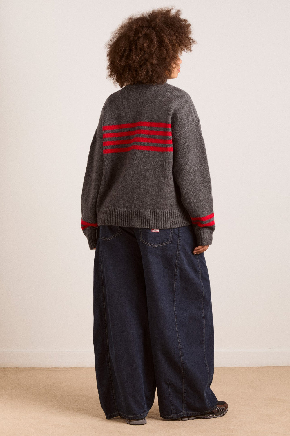 Damson Madder tallulah high neck lambswool jumper - charcoal/red