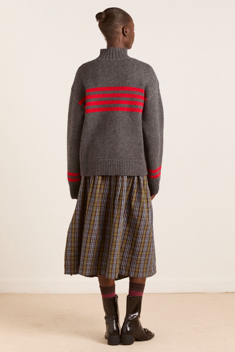 Damson Madder tallulah high neck lambswool jumper - charcoal/red
