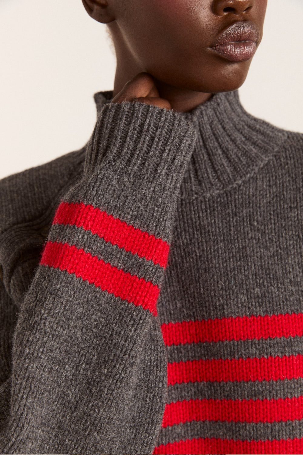 Damson Madder tallulah high neck lambswool jumper - charcoal/red