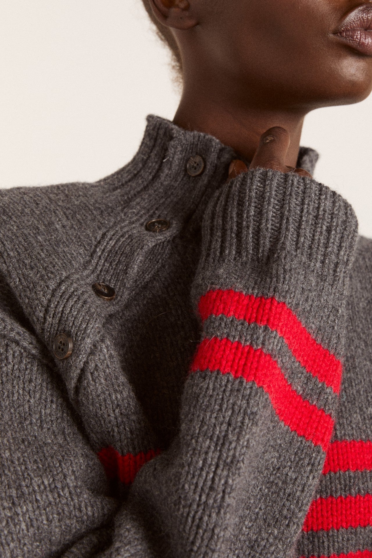 Damson Madder tallulah high neck lambswool jumper - charcoal/red