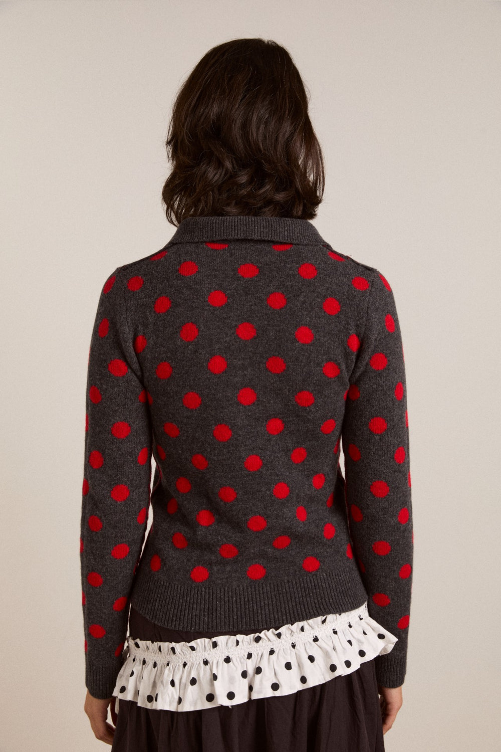 Damson Madder lia merino wool reversible polo jumper - red/grey spot