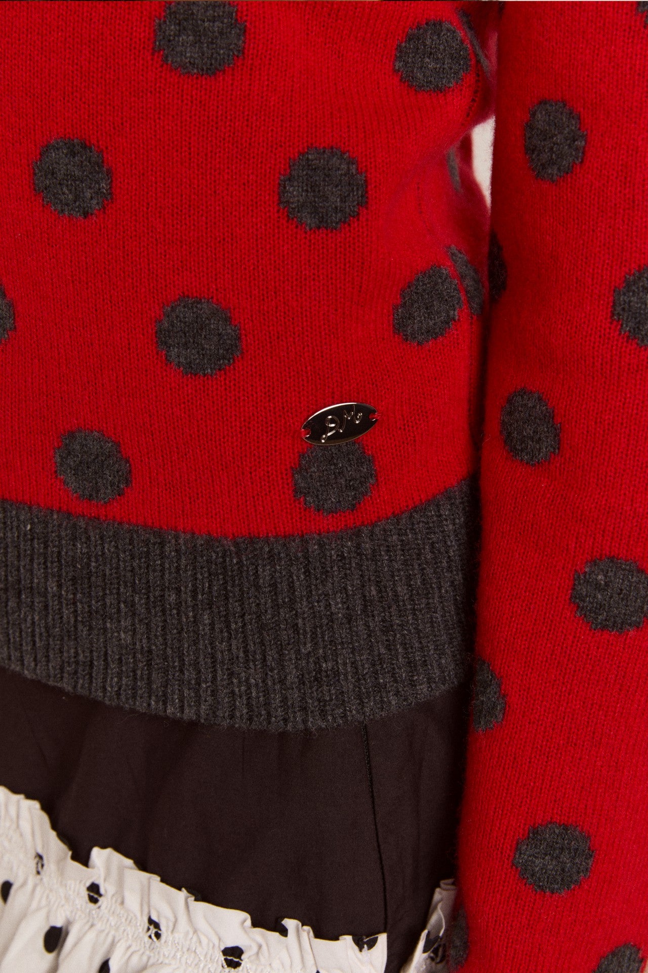 Damson Madder lia merino wool reversible polo jumper - red/grey spot