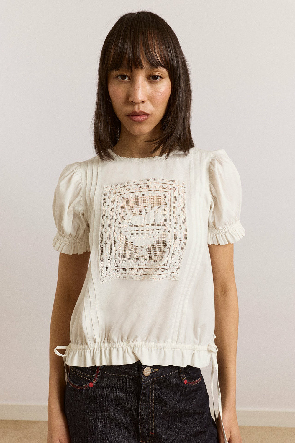 Damson Madder mabel lace insert blouse - white
