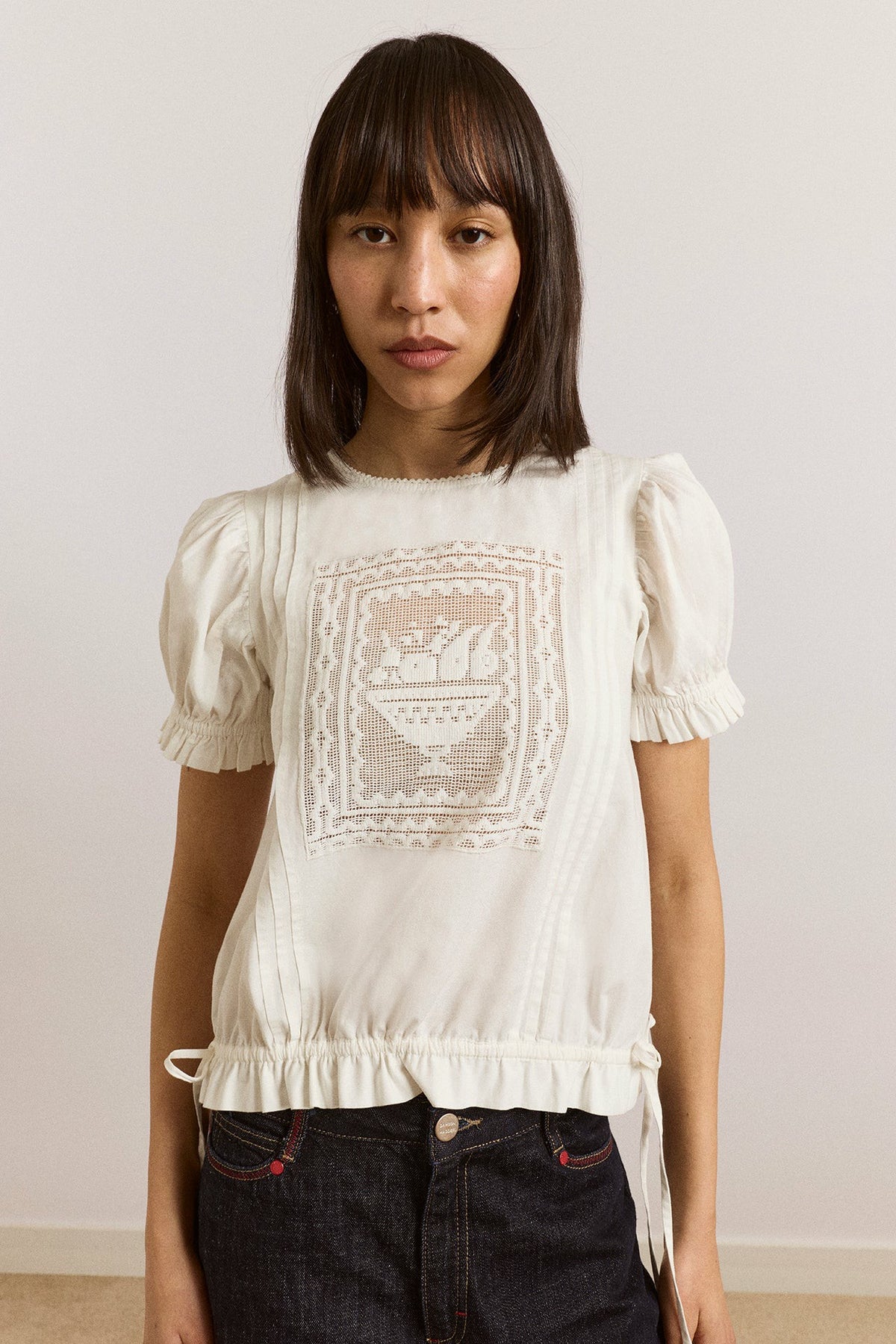 Damson Madder mabel lace insert blouse - white