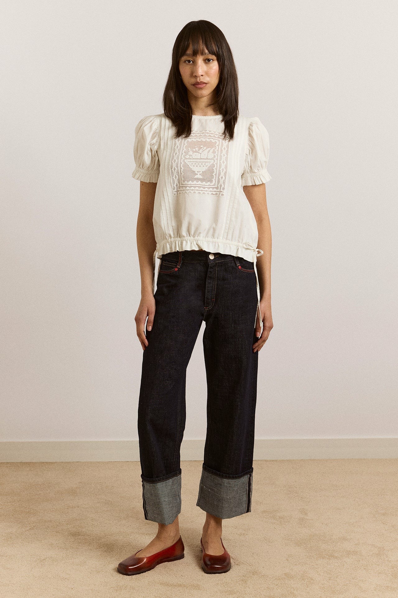 Damson Madder mabel lace insert blouse - white