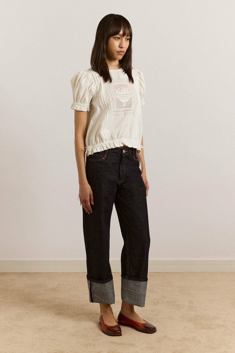 Damson Madder mabel lace insert blouse - white