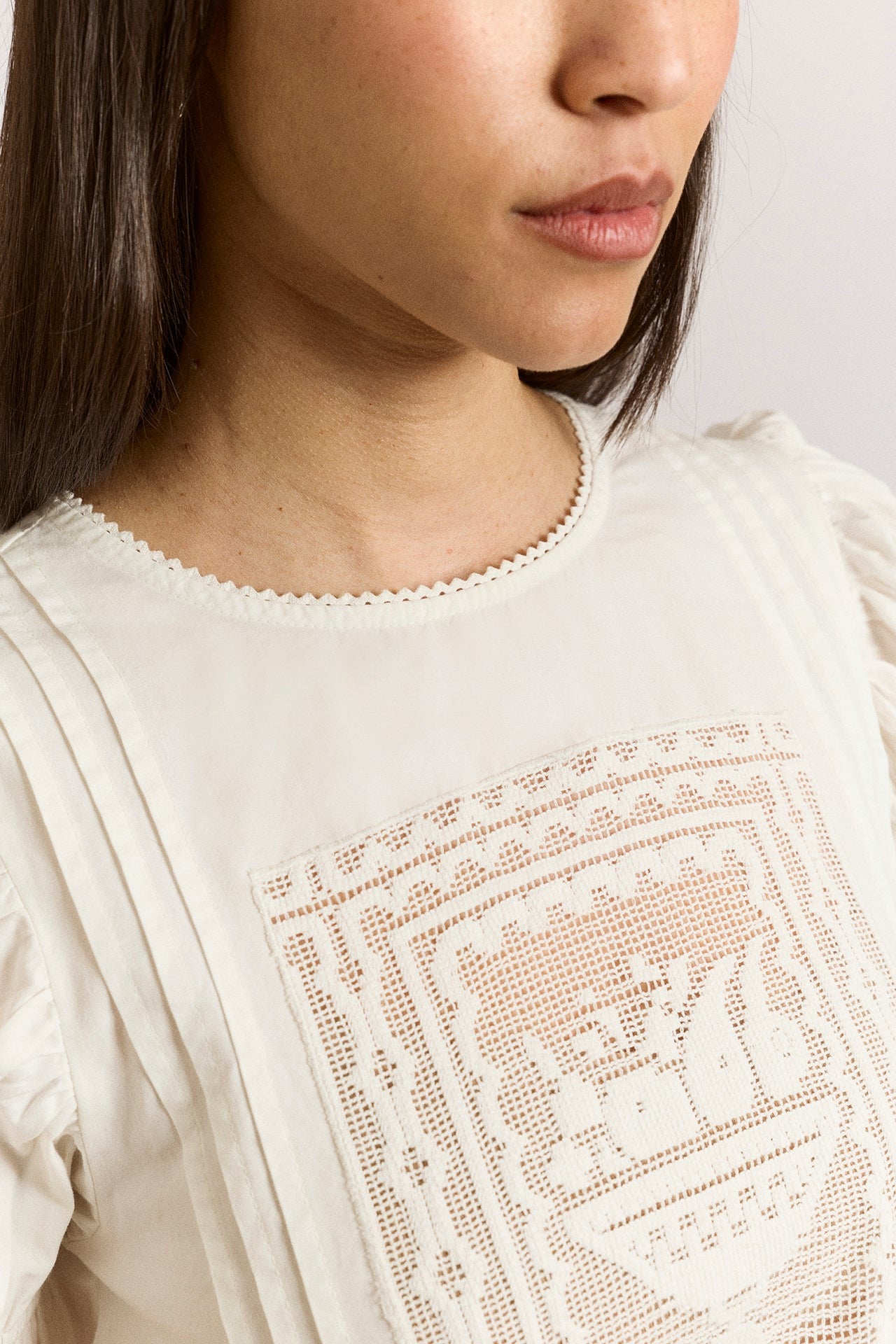 Damson Madder mabel lace insert blouse - white