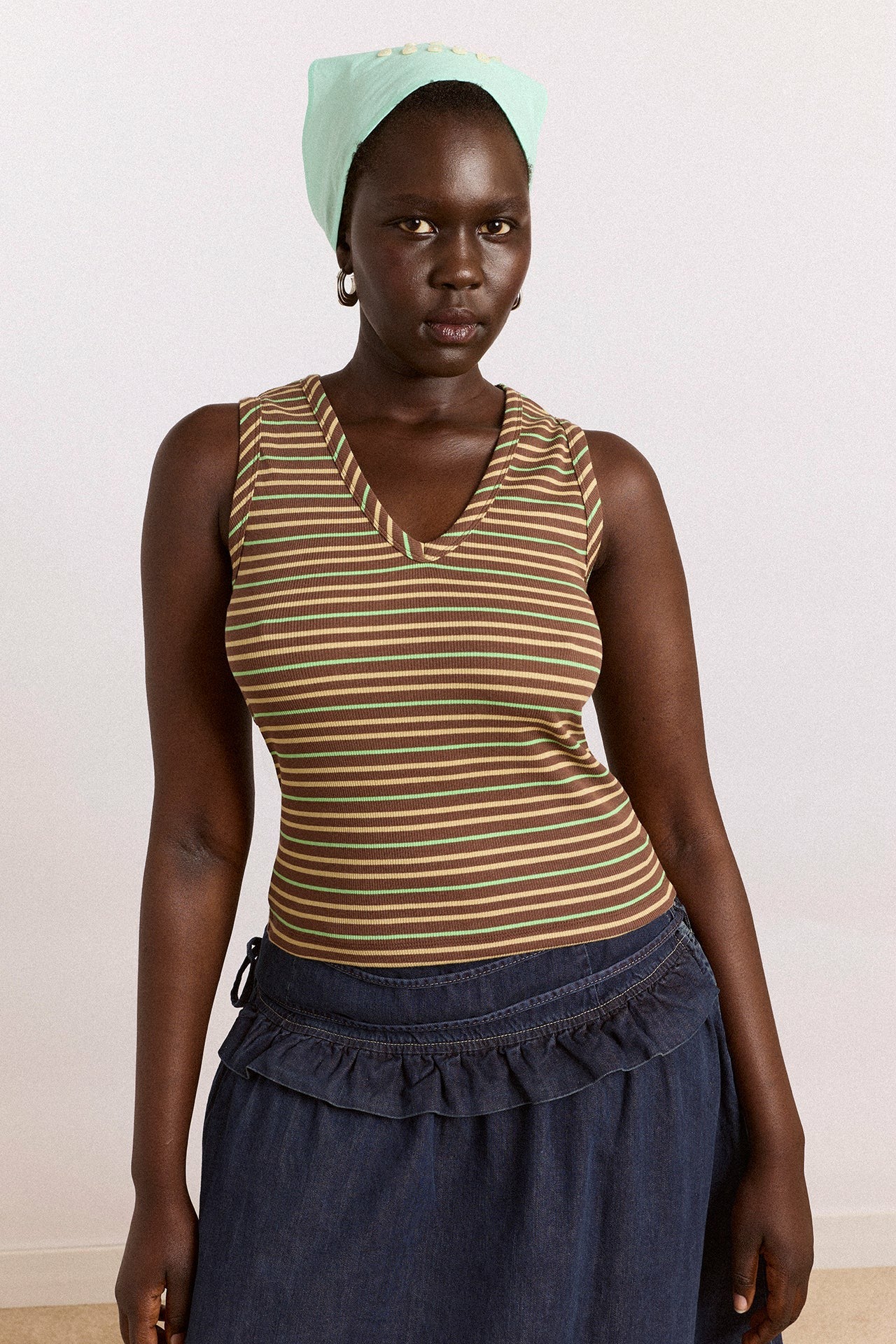 Damson Madder arlea v-neck tank - brown stripe