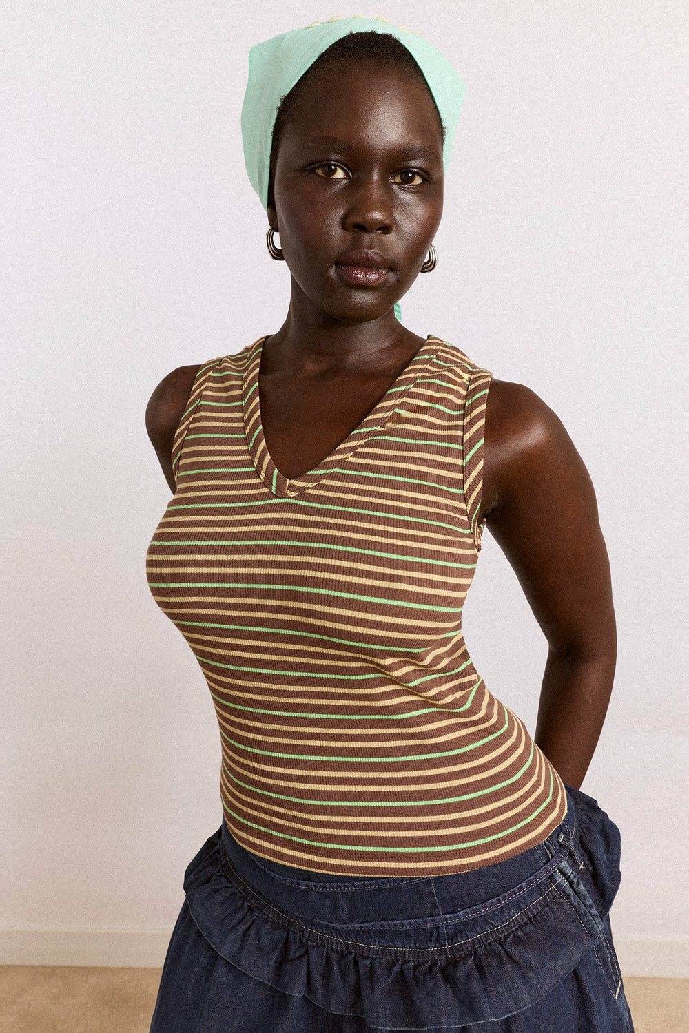 Damson Madder arlea v-neck tank - brown stripe