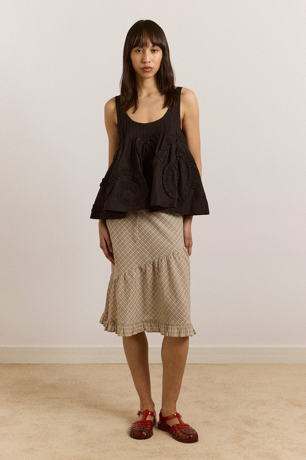 Damson Madder stella ruffle cami - black