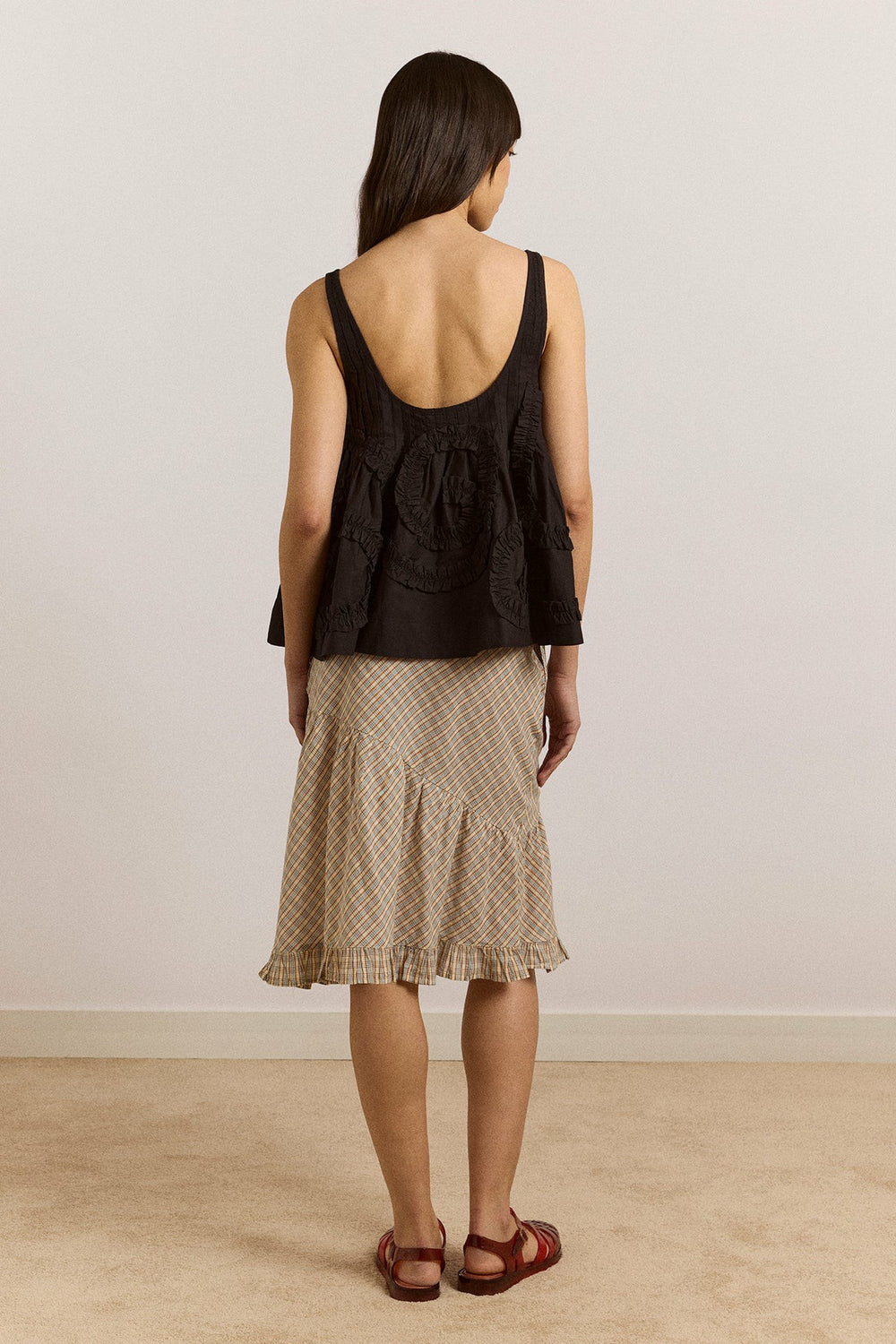 Damson Madder stella ruffle cami - black
