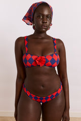 Damson Madder wren bikini top with rosette detail - harlequin
