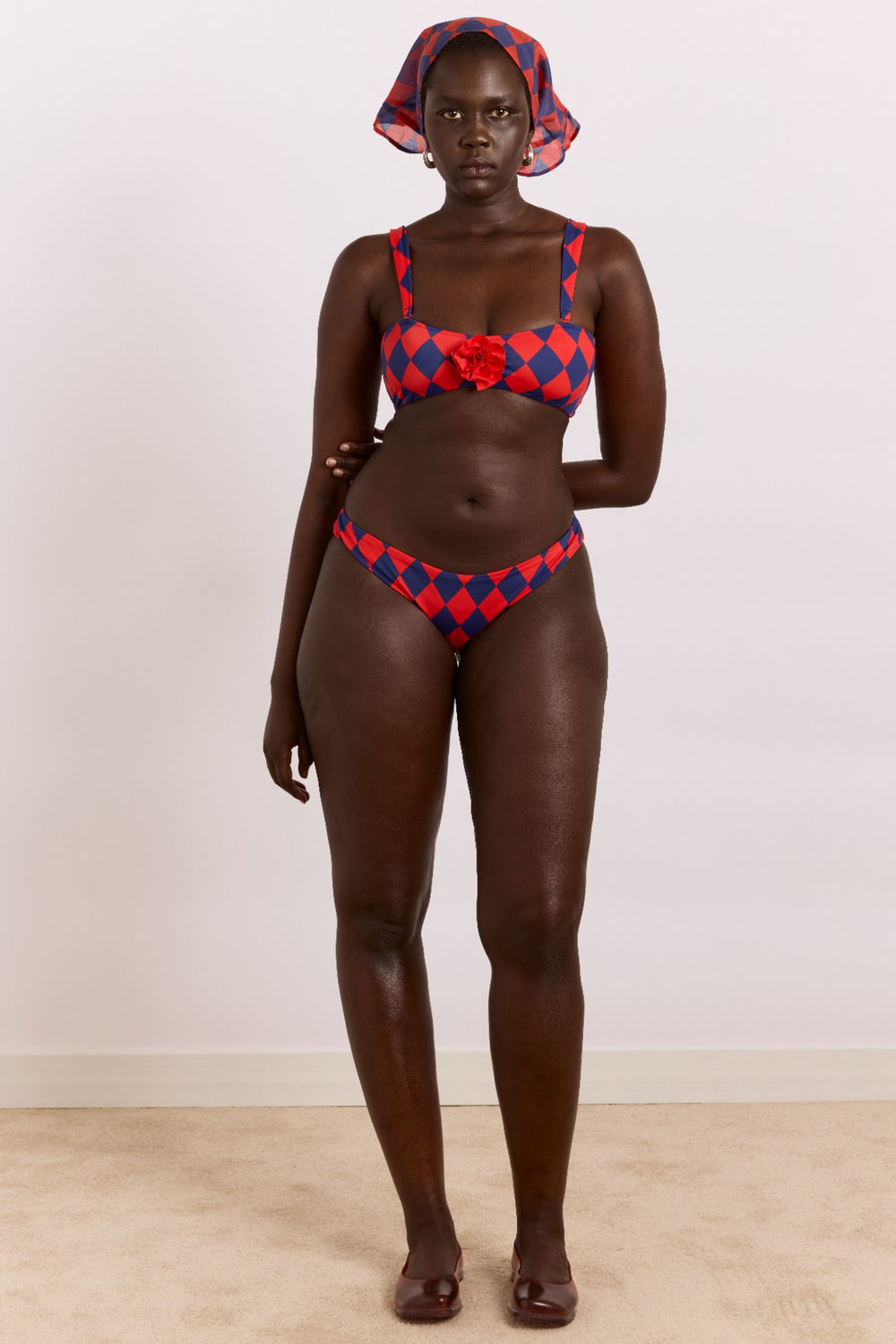 Damson Madder wren bikini top with rosette detail - harlequin