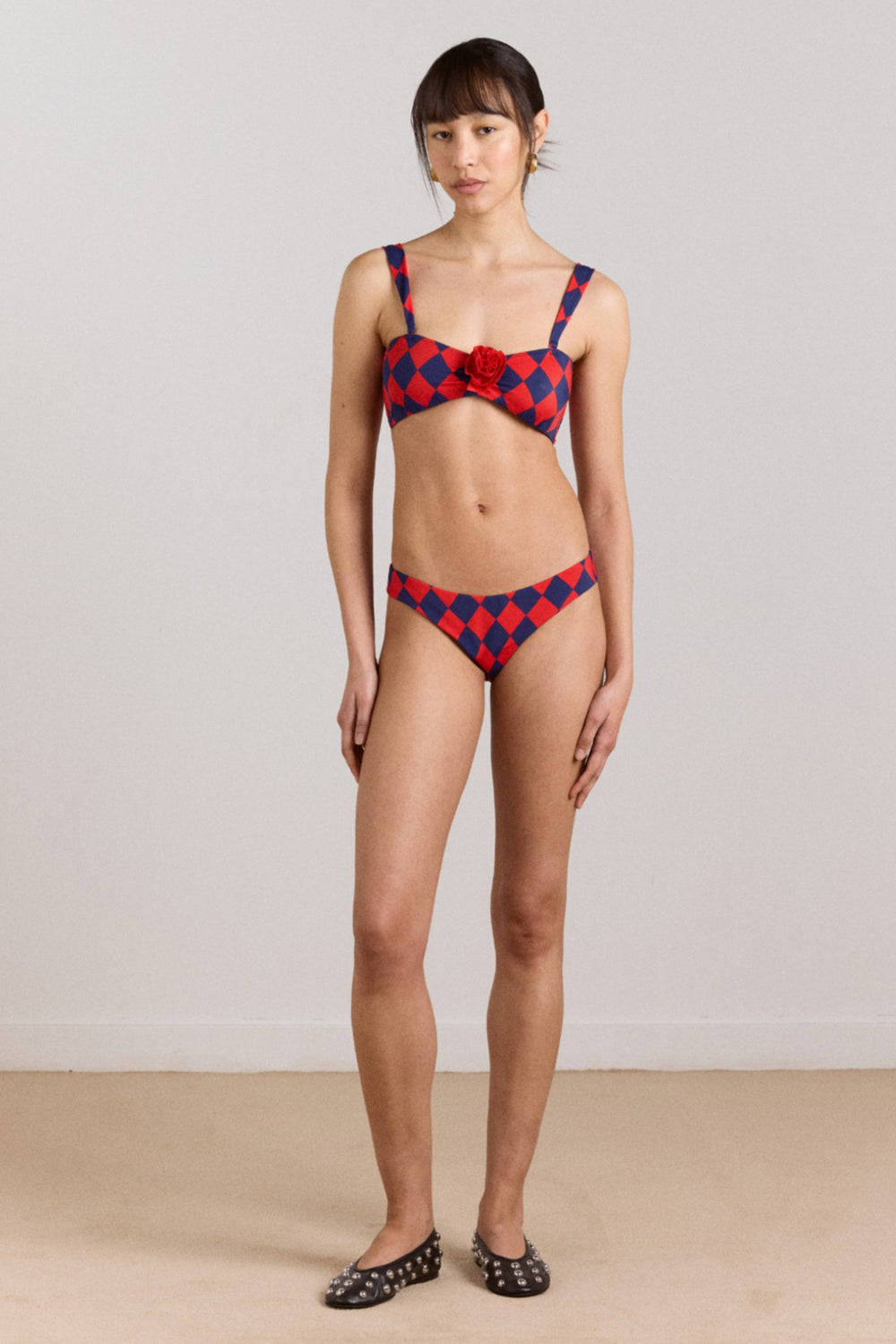 Damson Madder wren bikini top with rosette detail - harlequin