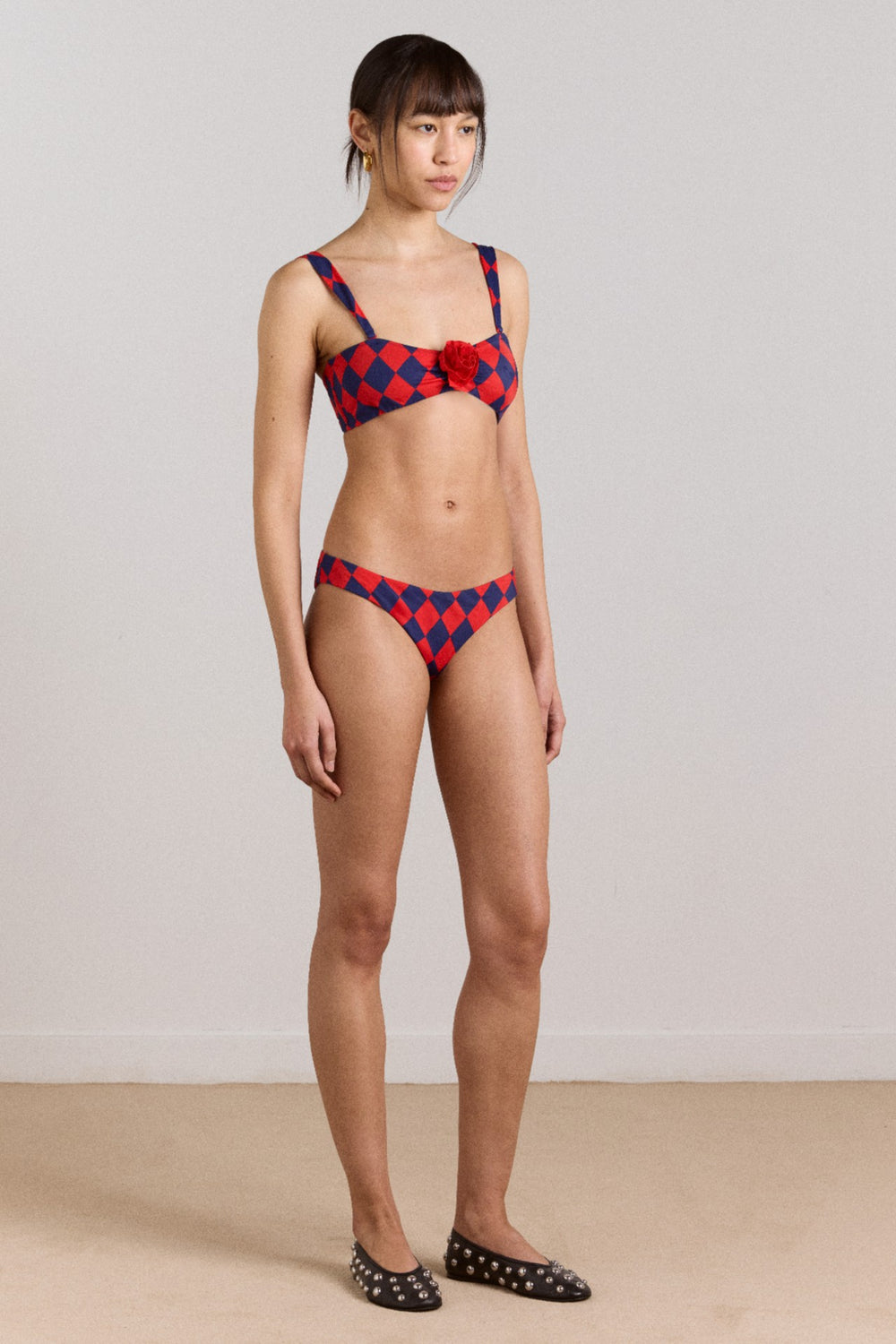 Damson Madder wren bikini top with rosette detail - harlequin