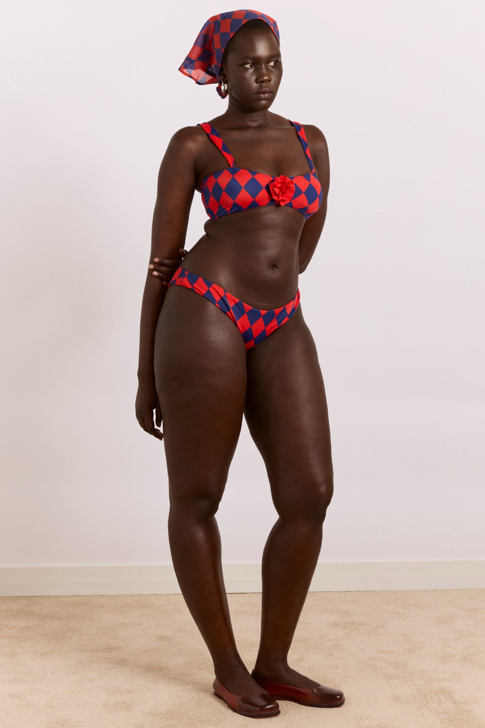 Damson Madder wren bikini top with rosette detail - harlequin