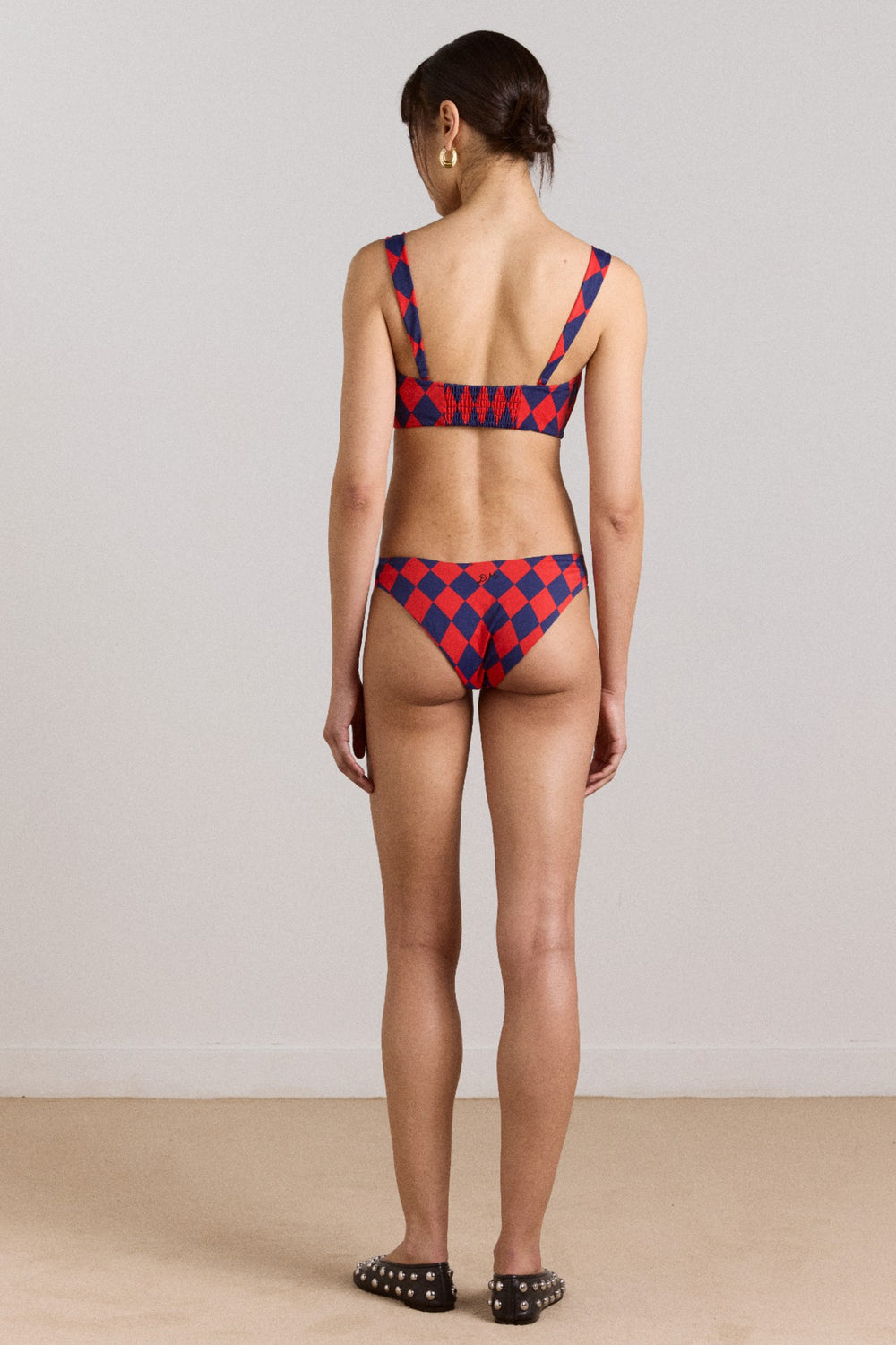 Damson Madder wren bikini top with rosette detail - harlequin