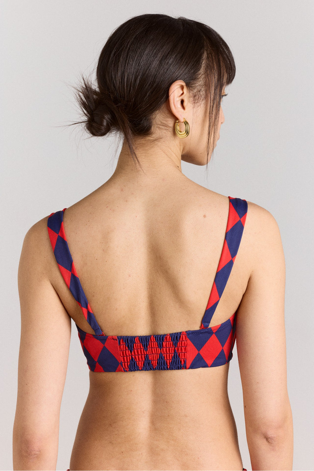 Damson Madder wren bikini top with rosette detail - harlequin