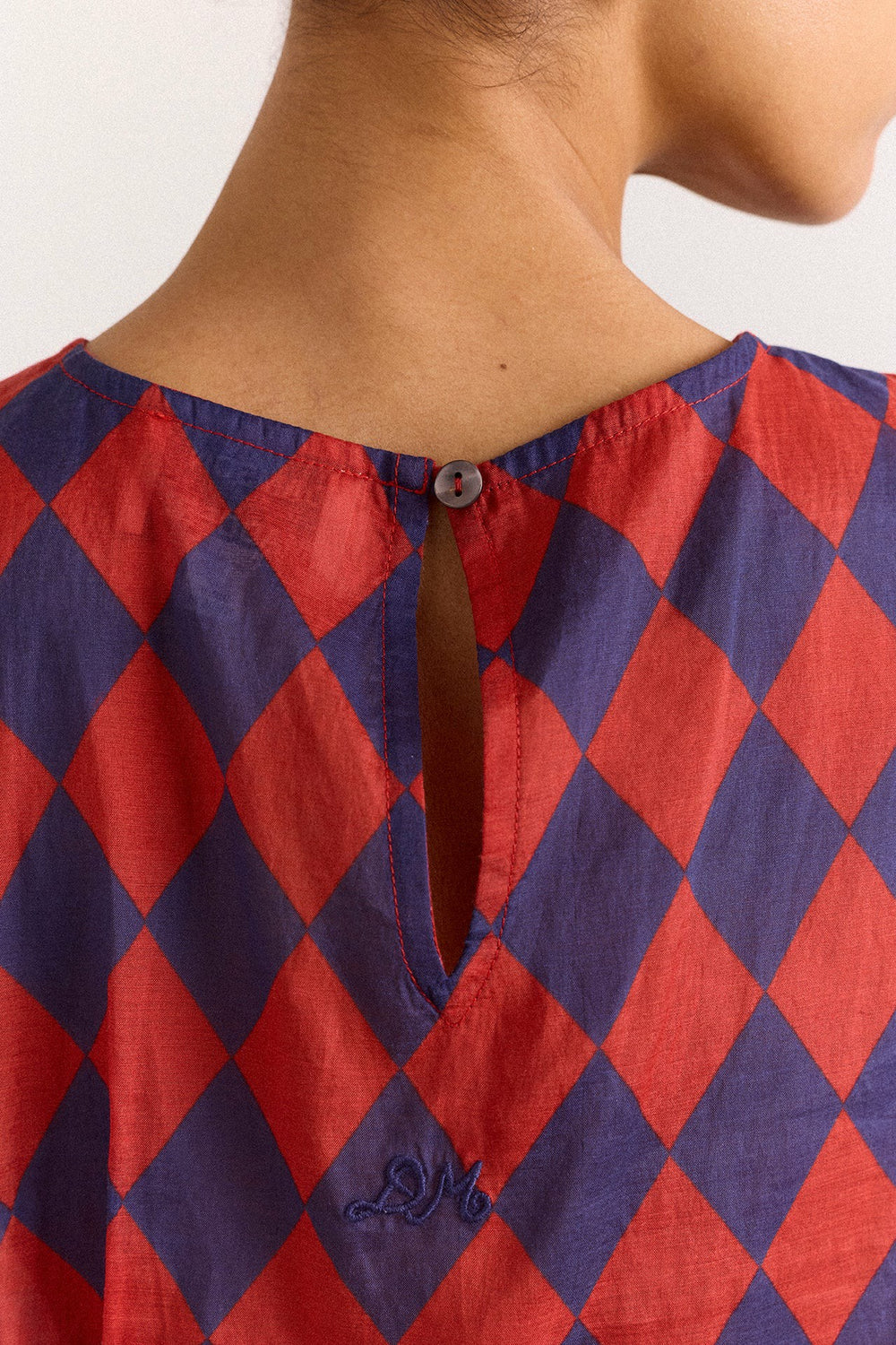 Damson Madder harmony sheer harlequin blouse - red/navy