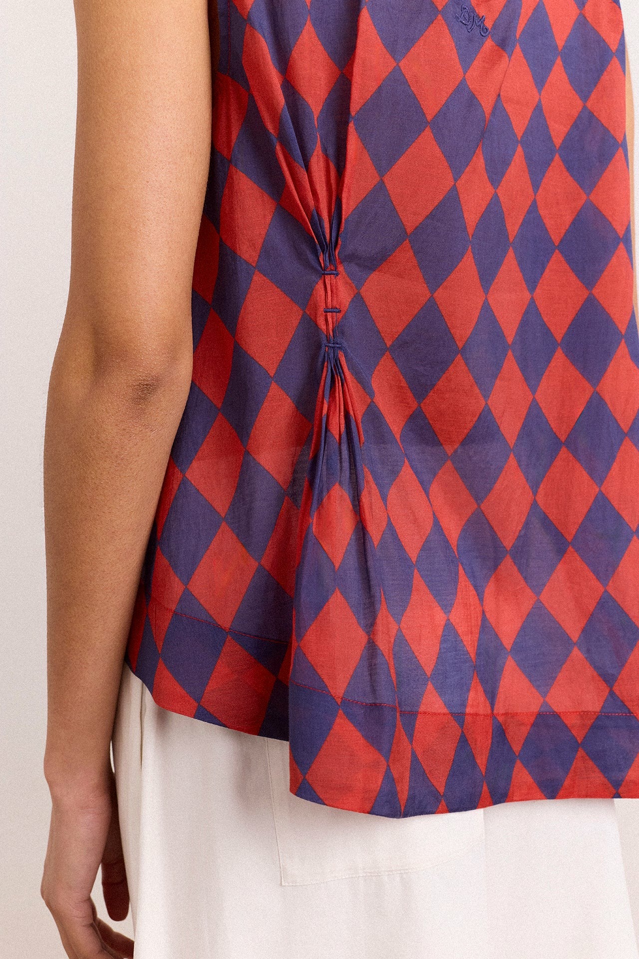 Damson Madder harmony sheer harlequin blouse - red/navy